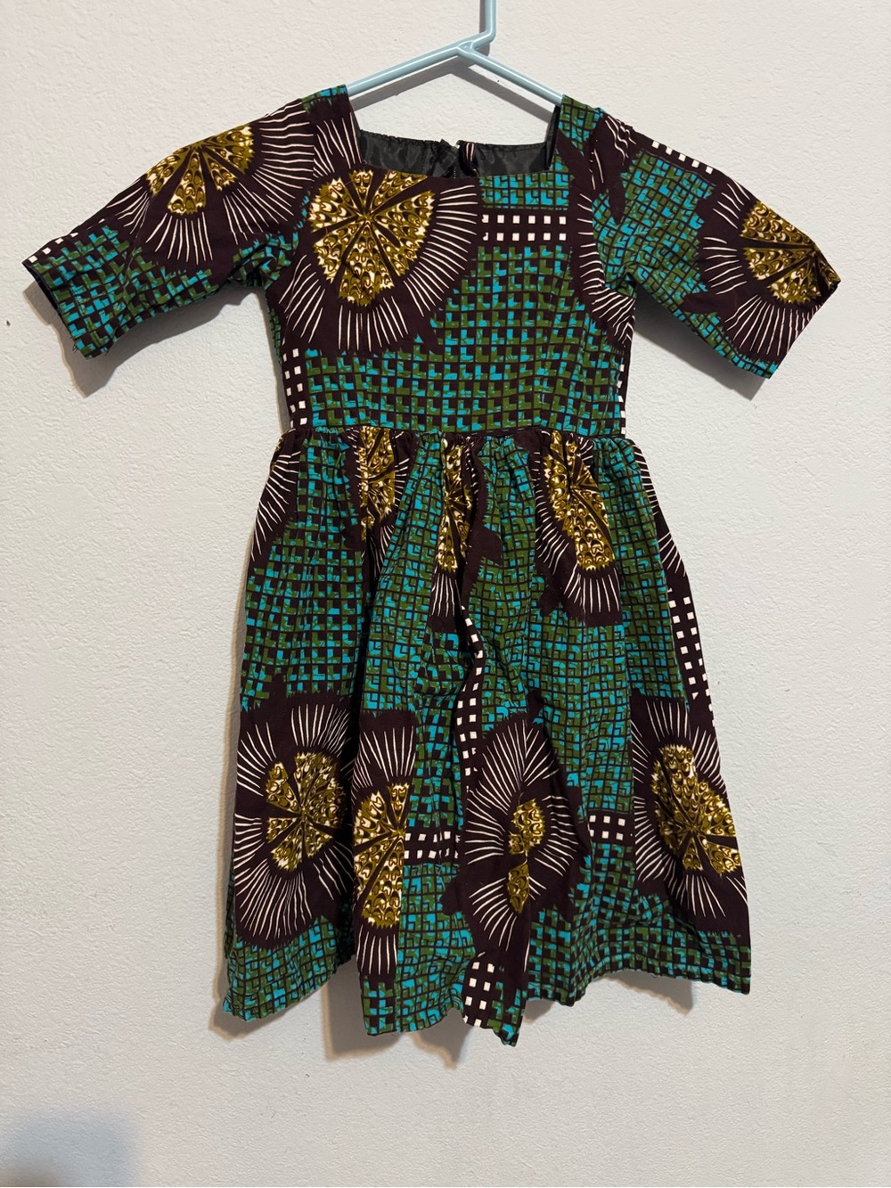 Custom Made Girl’s Ankara African Print Dress Teal/Green ~ Size 4T/5T